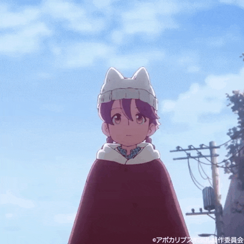 a girl with purple hair is wearing a cat eared hat