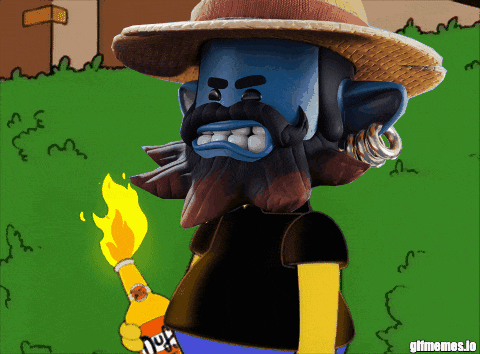 a cartoon of a man with a beard and hat holding a duff bottle
