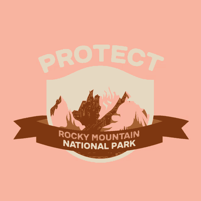 a logo for rocky mountain national park with a mountain in the background