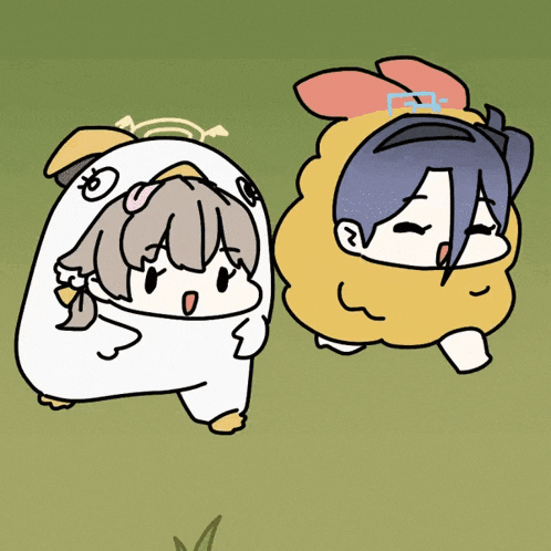 a cartoon drawing of a boy and a girl dressed up as chickens