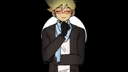 a cartoon character wearing glasses and a scarf is standing in front of a white circle .