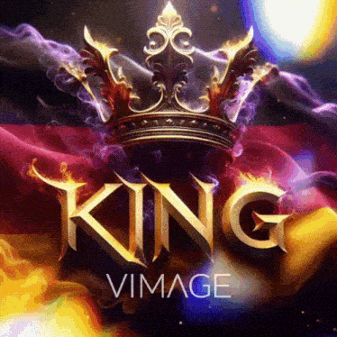 a king vimager logo with a crown on a colorful background