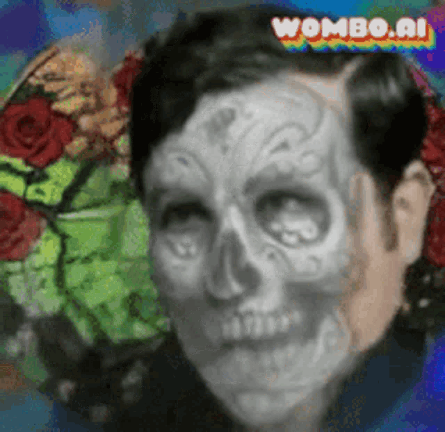 a man with a skull painted on his face and the words wombo.ai on the bottom