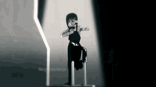 a black and white drawing of a person with the word ninja on the bottom right