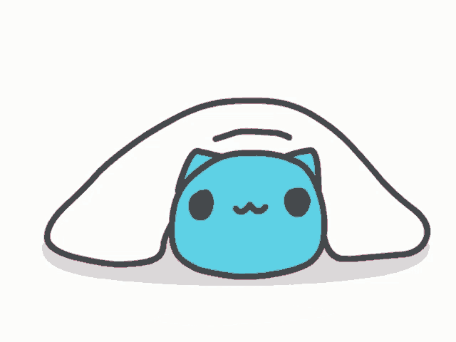 a cartoon drawing of a blue cat with a pink heart behind it