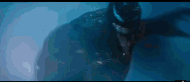 venom is swimming in the water with his tongue hanging out of his mouth .