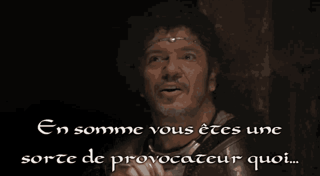 a picture of a man with the words en somme vous etes une sorte de provocateur quoi below him