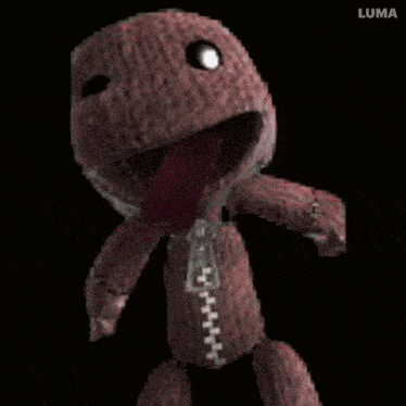 a stuffed animal with a pink tongue sticking out is dancing