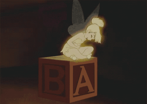a cartoon of tinkerbell flying out of a red box