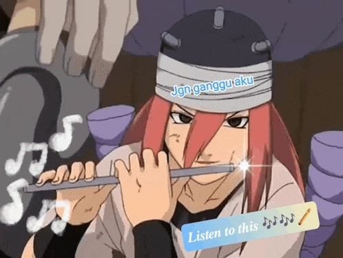 a cartoon of a girl playing a flute with a listen to this sticker