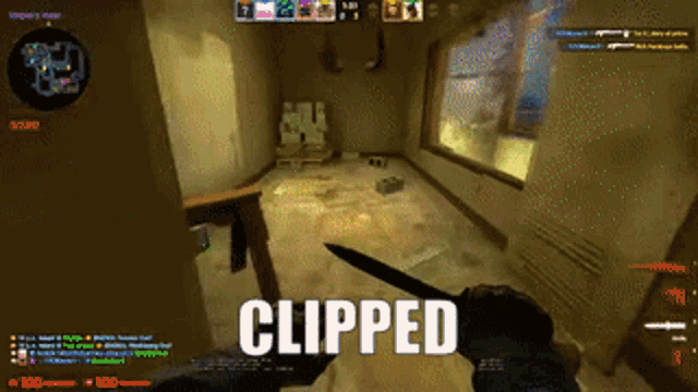 a screenshot of a video game with the word clipped on the bottom right