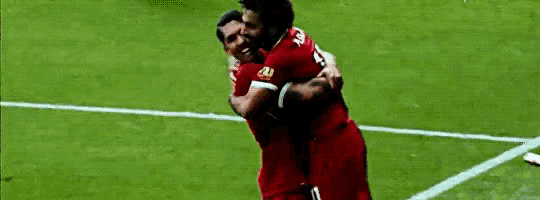 a group of soccer players are hugging each other on a field .