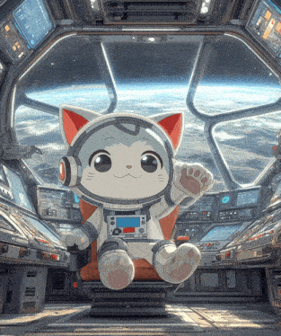 a cat in a space suit sits in the cockpit of an airplane