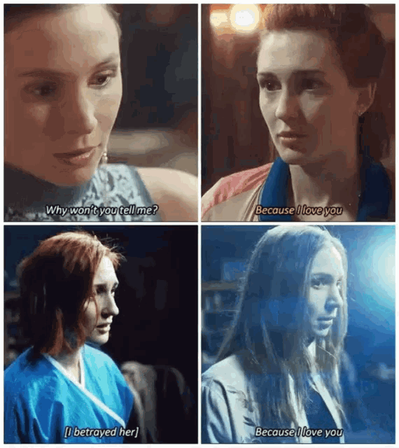 a collage of four pictures of a woman saying why won 't you tell me because i love you