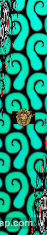 a turquoise and black pattern with a turtle on the bottom right