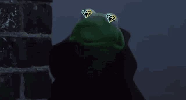 kermit the frog is wearing sunglasses with diamonds on them and saying evil laugh