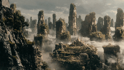 a landscape with a lot of trees and rocks