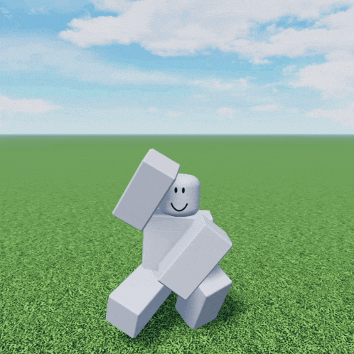 a cartoon character with a smiley face is standing in a field