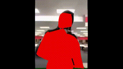 a cartoon of a woman carrying a red bag in a shopping mall .