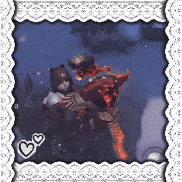 a picture of a girl hugging a monster with a hearts sticker