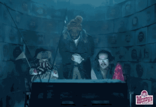a wendy 's advertisement features a group of people in a cave