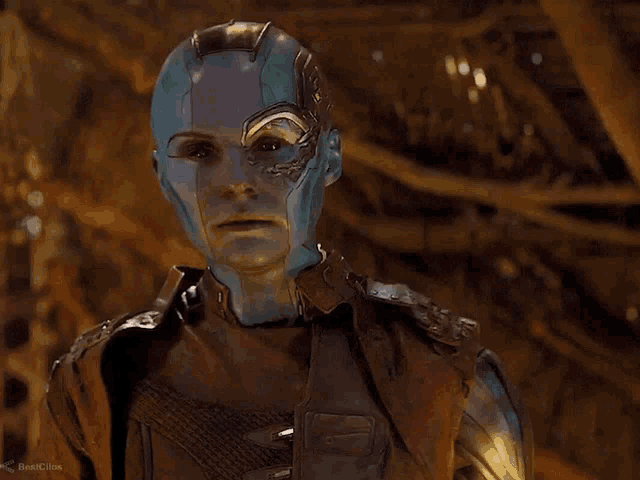 a close up of nebula from guardians of the galaxy shows her face