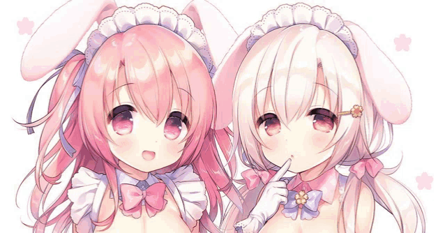 a couple of anime girls with pink hair and white ears