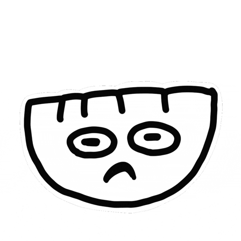a black and white drawing of a face with a sad look on its face