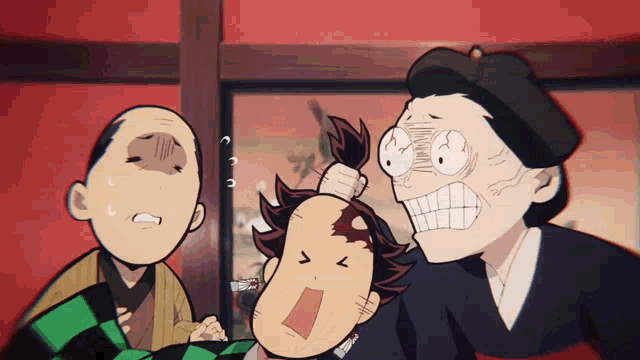 a cartoon of a man holding another man 's head with a surprised look on his face