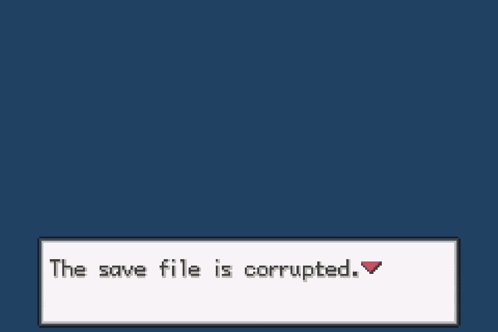 a computer screen shows a message that the save file is corrupted