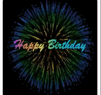 a happy birthday card with a firework display