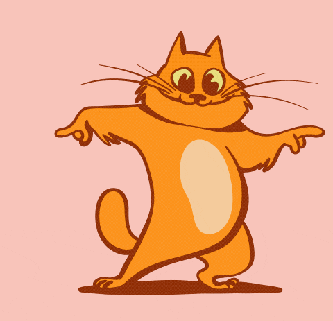 a cartoon drawing of an orange cat dancing