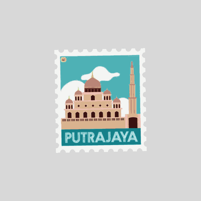 a postage stamp with a picture of a castle and the word putrajaya