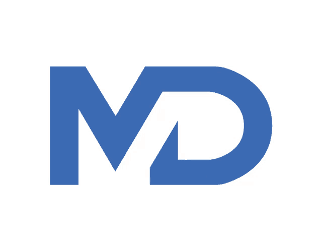 a blue md logo is on a white background