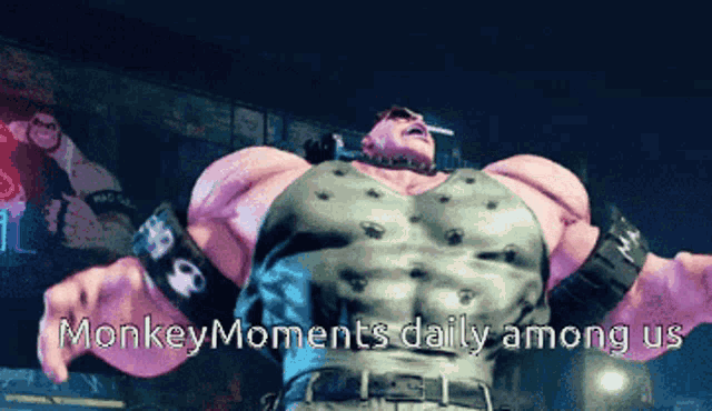 a monkey moments daily among us advertisement with a cartoon character