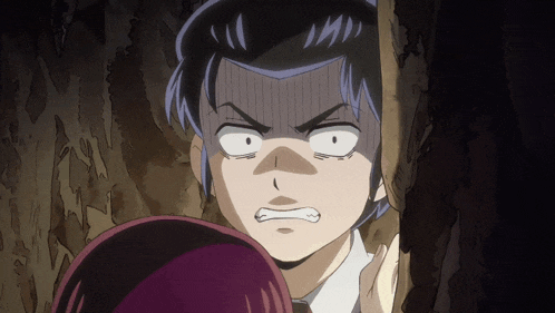 a man with a surprised look on his face is standing next to a woman
