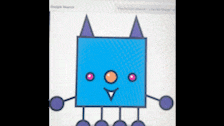 a drawing of a blue square with purple ears