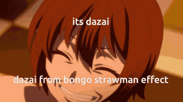 a picture of a girl with a caption that says it 's dazai and dazai from bongo strawman effect