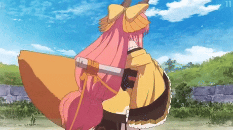 a girl with long pink hair is holding a sword