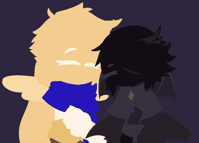 a couple of cartoon characters standing next to each other with one having a blue scarf around his neck