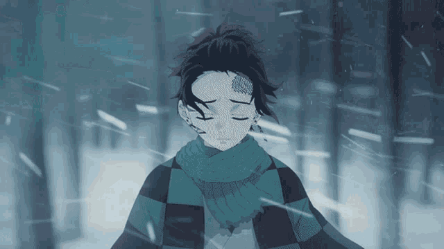 a cartoon character with a scarf around his neck is standing in the snow
