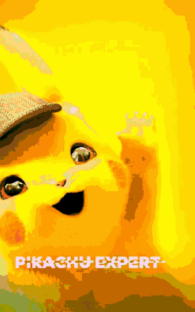 a blue background with pikachu expert written in white letters