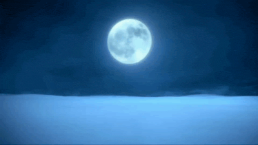 a full moon is rising over a snowy landscape .