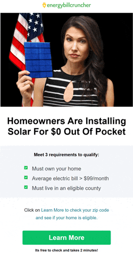 a woman is holding a solar panel in front of an american flag and says homeowners are installing solar for $ 0 out of pocket