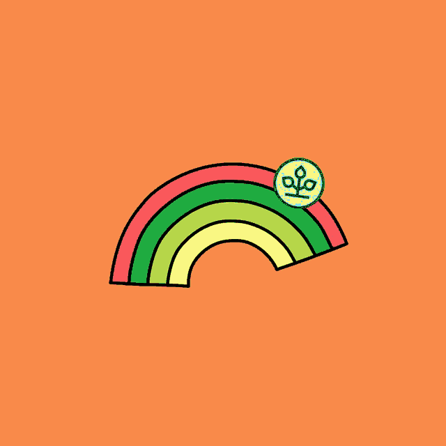 an illustration of a rainbow with a plant icon in the middle