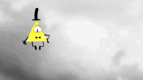 bill cipher from gravity falls is flying through the air with a top hat on .