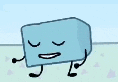 a cartoon ice cube with arms and legs is smiling and making a face .