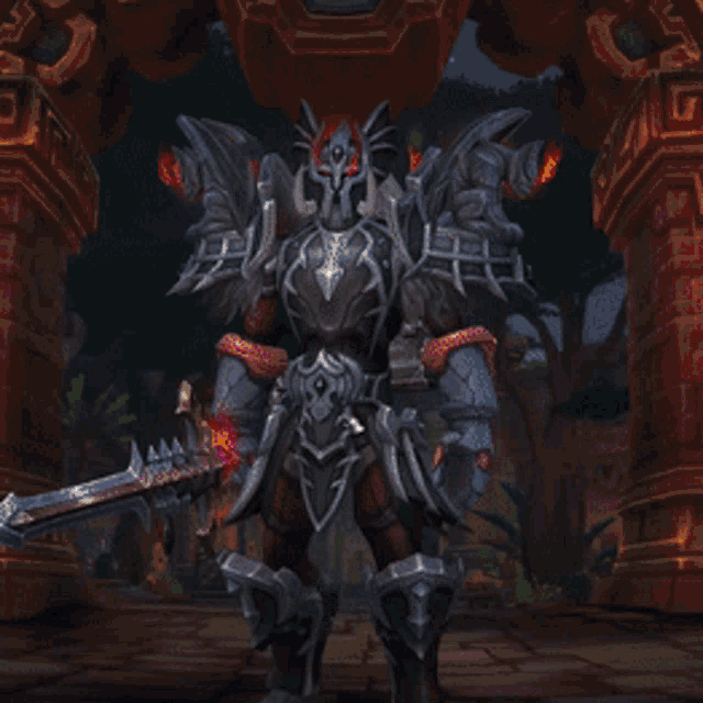 a video game character is holding a sword and wearing a helmet