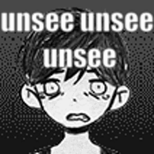 a black and white drawing of a boy with glasses and the words `` unsee unsee unsee '' written on it .