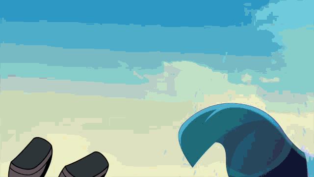 a cartoon drawing of a person 's feet and a wave